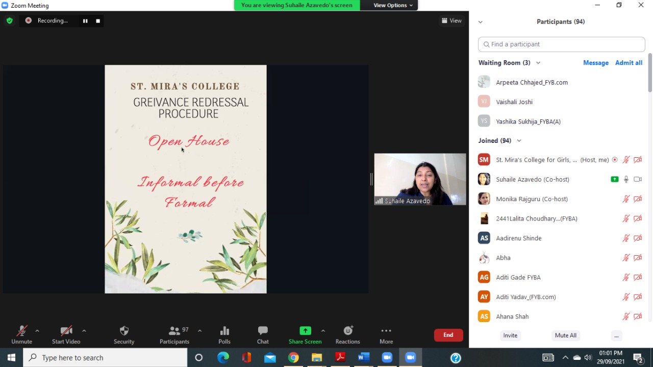 Introduction of the College grievance redressal procedures